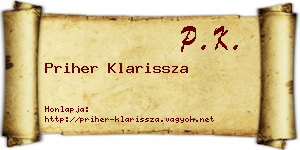 Priher Klarissza névjegykártya